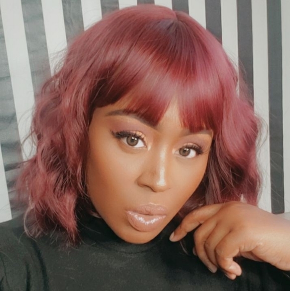 Burgundy Synthetic Bob Wig w/Bangs from FOR SALE - Picture 4 of 5